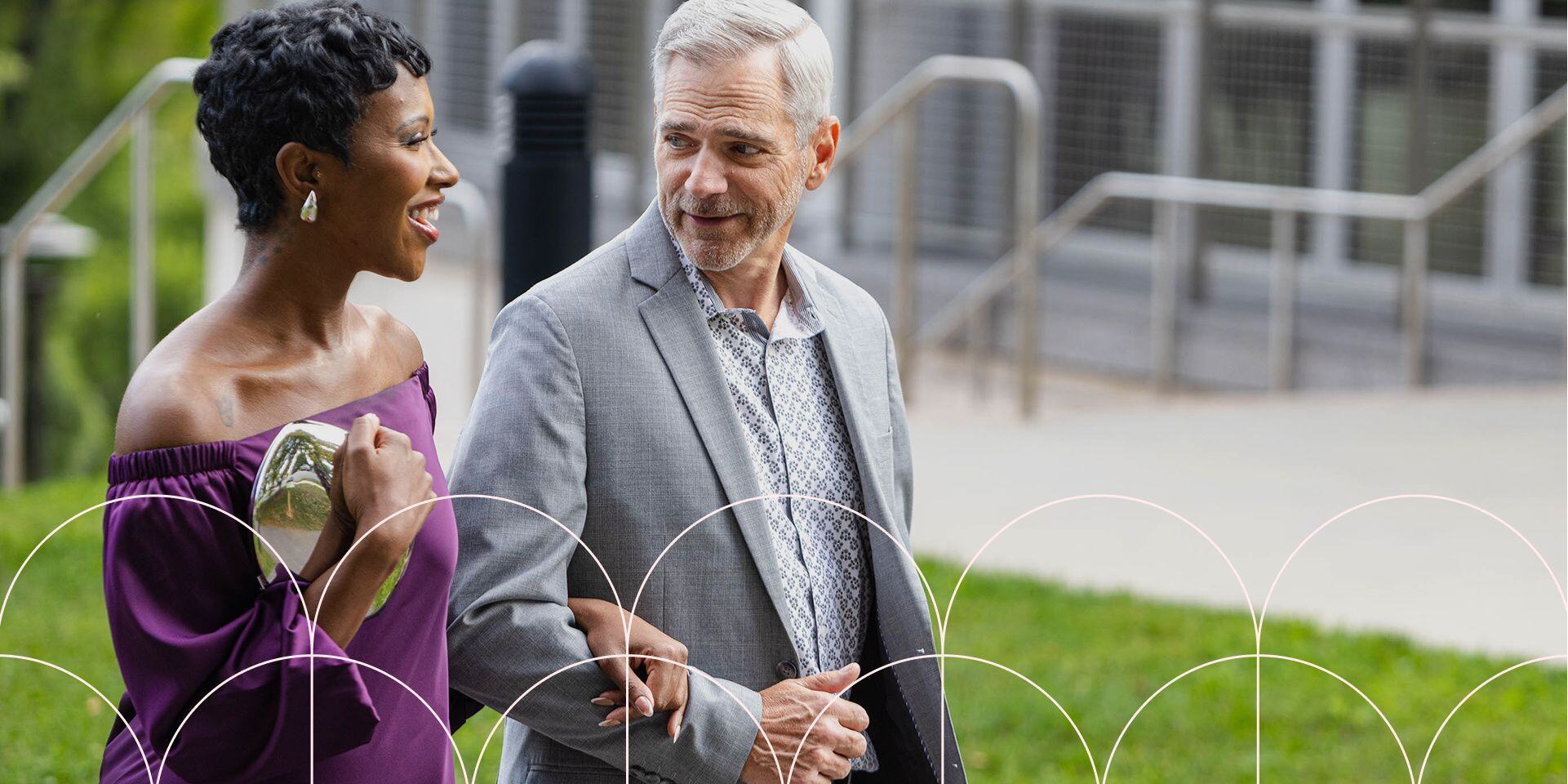 mature couple walking on the path to strathmore music hall
