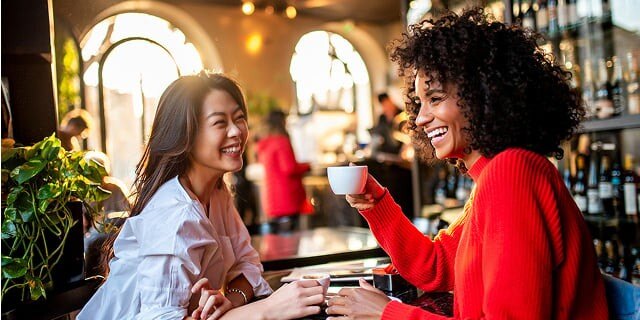 women enjoying cup of coffee