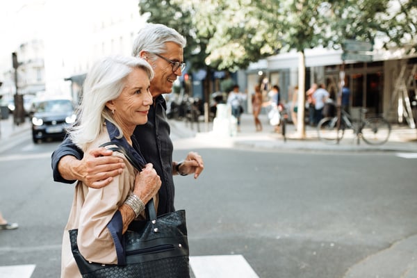 empty nesters walking downtown