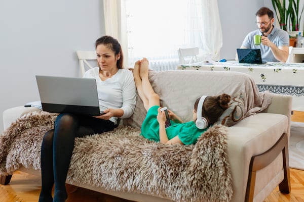 family working from home with kids