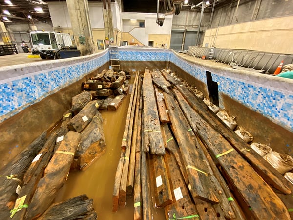 ship scanning pool with planks